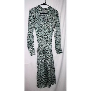 H&M Green Animal Print Midi Wrap Dress Long Sleeve Size Medium‎
